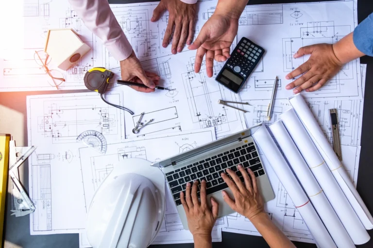 design build-building team going over design plans