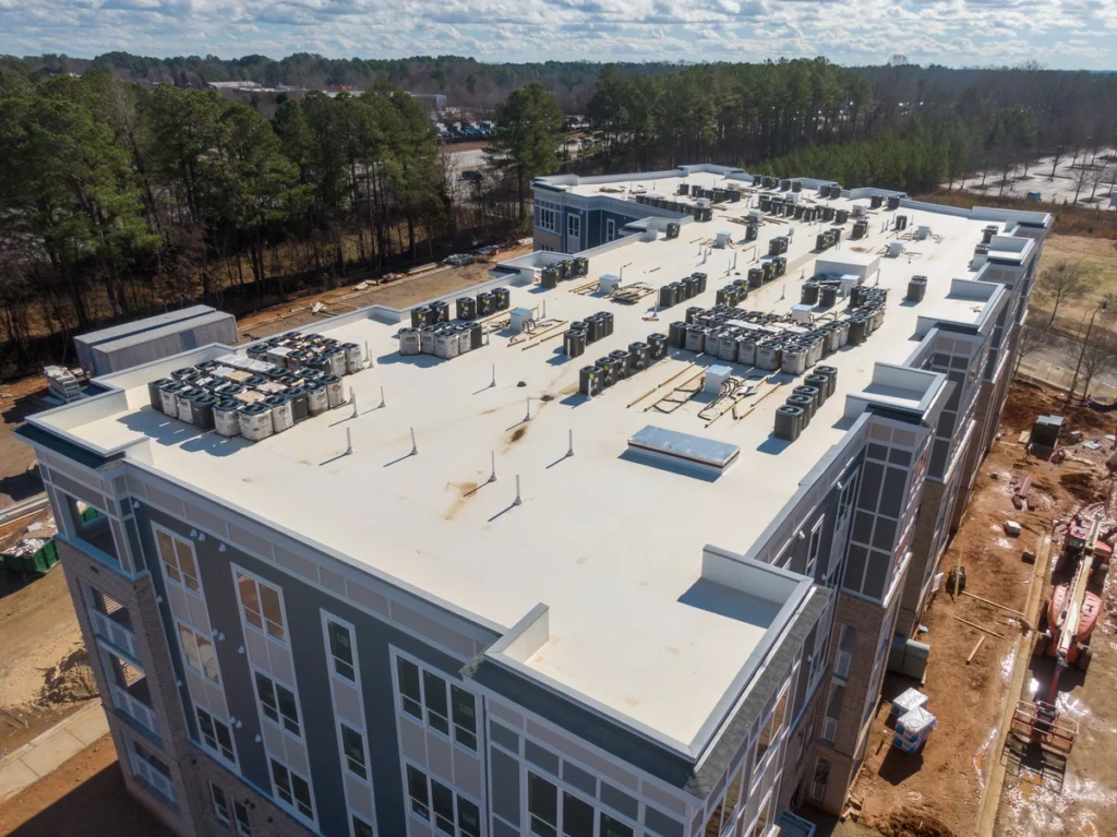 arial view of TPO commercial roof