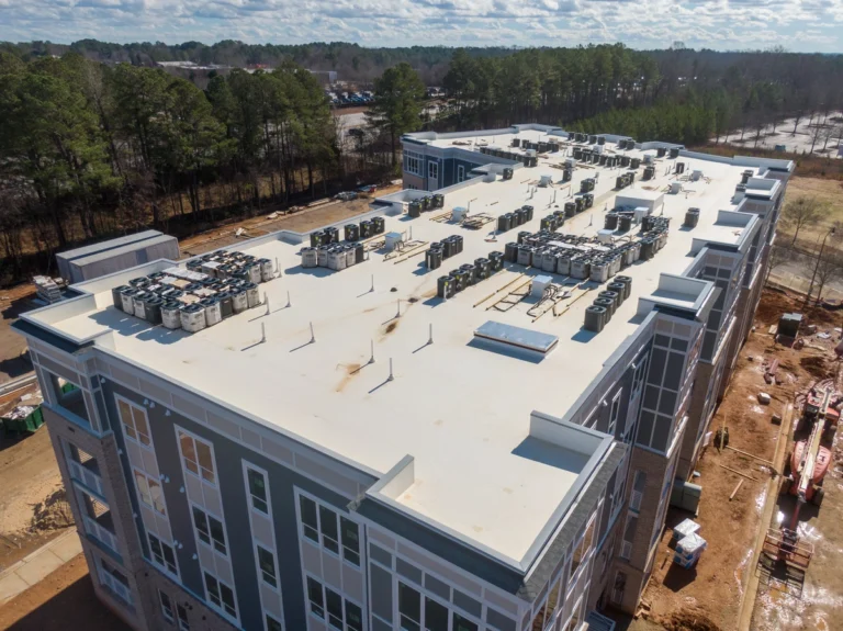 arial view of TPO commercial roof
