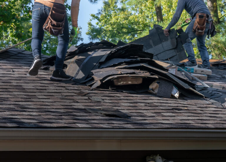 average cost to tear off and replace roof-close up of residential roof tear off