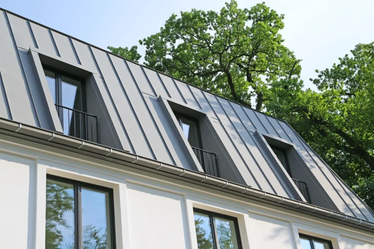 building with standing seam metal roofs