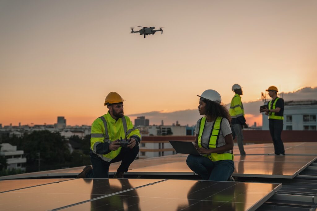 drone being used to assist with commercial roof inspection