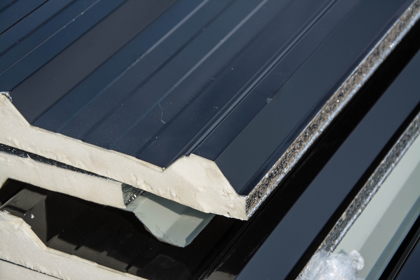 black metal sheet roof with insulation