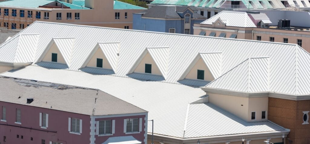 Steel roofing on modern apartment condo building